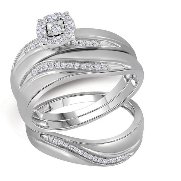 Trio Matching Halo Wedding Bridal Ring Set 1/5 Cttw 10k White Gold