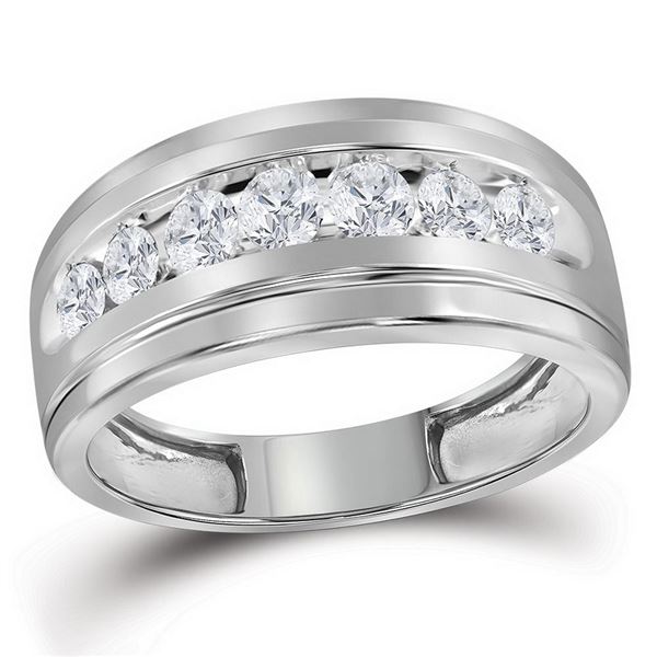 Mens Diamond Wedding Channel-Set Band Ring 1 Cttw 10kt White Gold