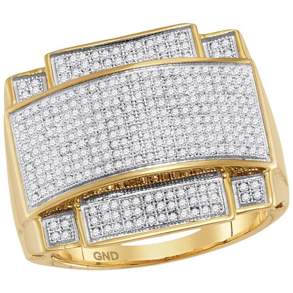 Mens Diamond Domed Rectangle Cluster Ring 7/8 Cttw 10kt Yellow Gold