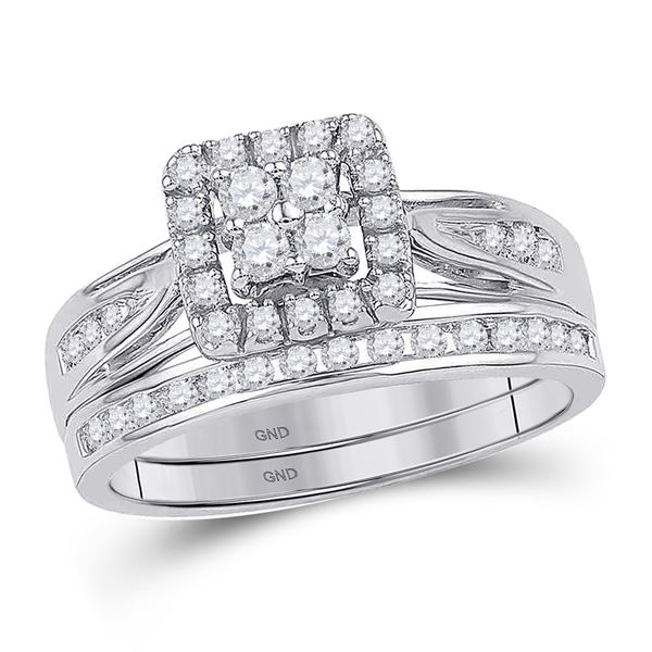 Diamond Square Cluster Bridal Wedding Ring Band Set 1/4 Cttw 10kt White Gold