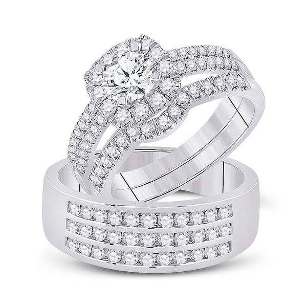 His Hers Diamond Halo Matching Wedding Set 2 Cttw 14kt White Gold