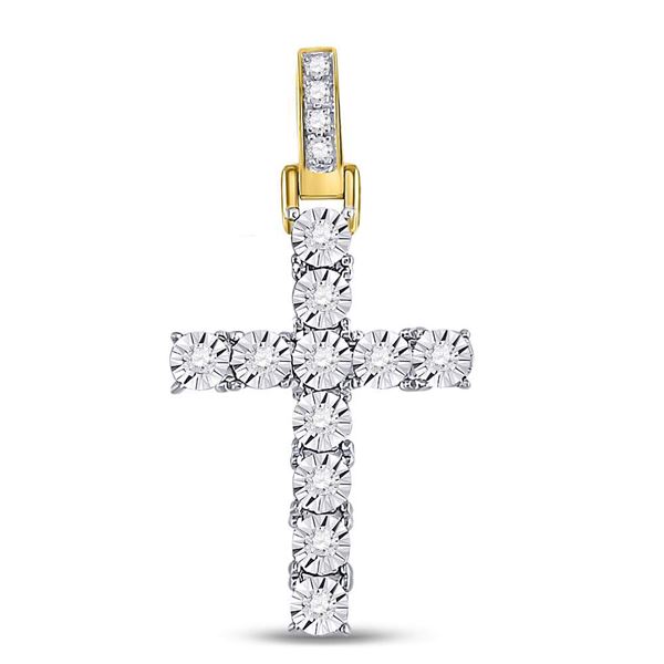 Mens Diamond Cross Charm Pendant 1/8 Cttw 10kt Yellow Gold
