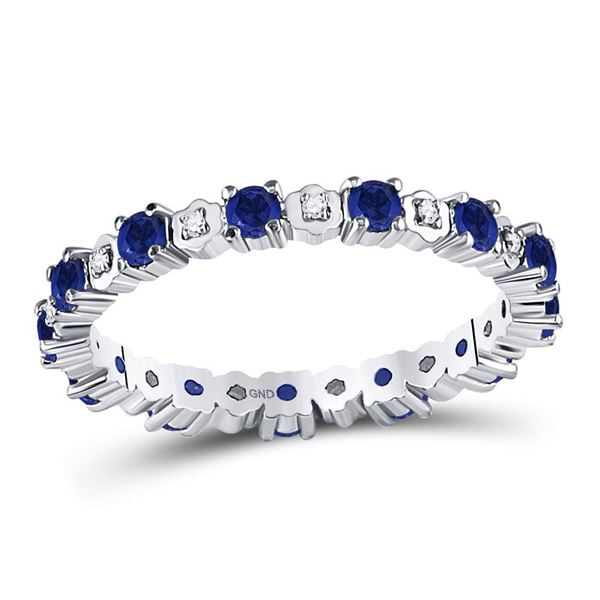 Blue Sapphire Diamond Eternity Band Ring 1 Cttw 10kt White Gold