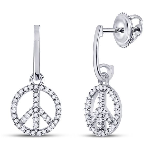 Diamond Peace-sign Dangle Earrings 1/4 Cttw 10k White Gold