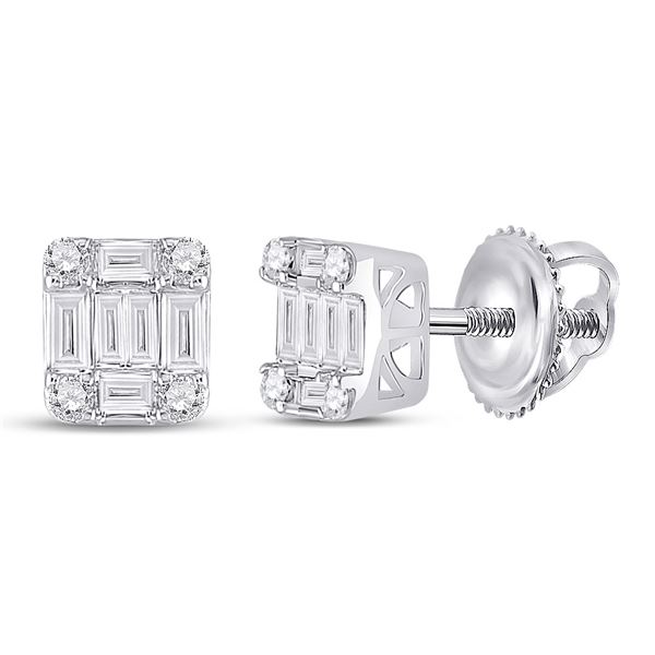 Baguette Diamond Fashion Cluster Earrings 3/8 Cttw 14kt White Gold