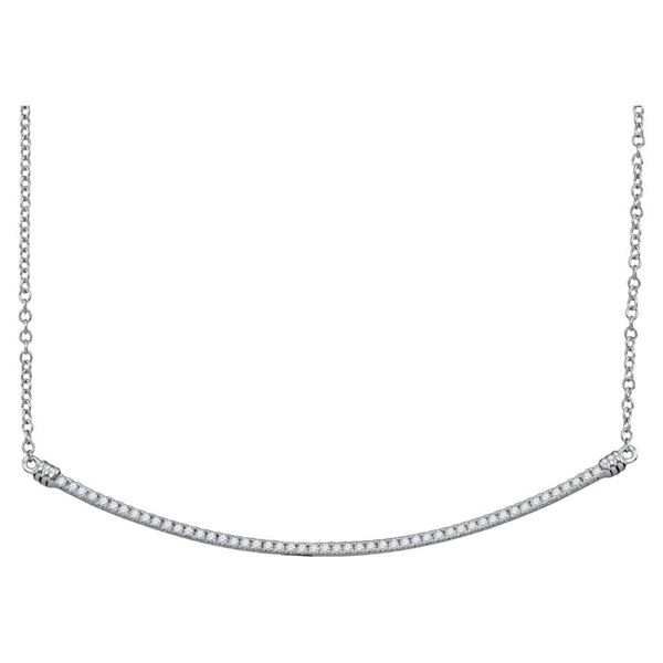 Diamond Curved Slender Bar Pendant Necklace 1/4 Cttw 10kt White Gold