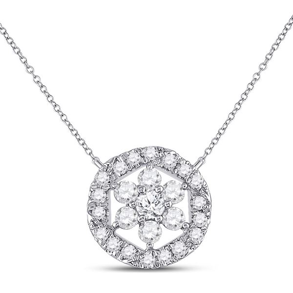 Diamond Floral Cluster Necklace 1/3 Cttw 14kt White Gold