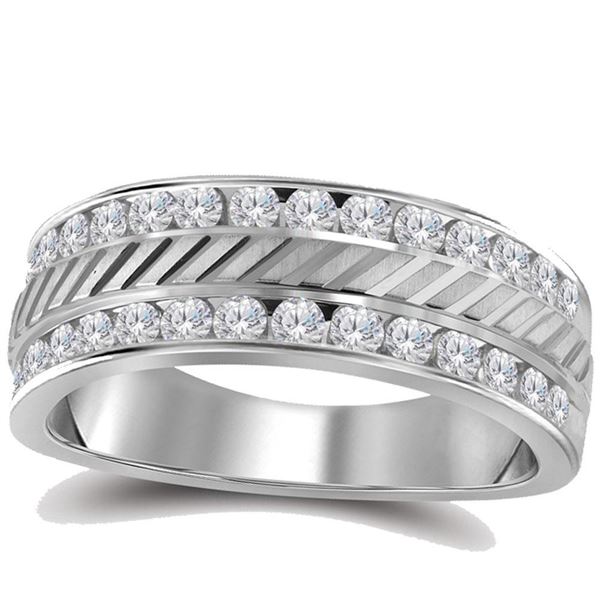Mens Machine-Set Diamond Wedding Band Ring 1/2 Cttw 14kt White Gold