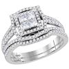 Image 1 : Princess Diamond Bridal Wedding Ring Band Set 1 Cttw 14kt White Gold