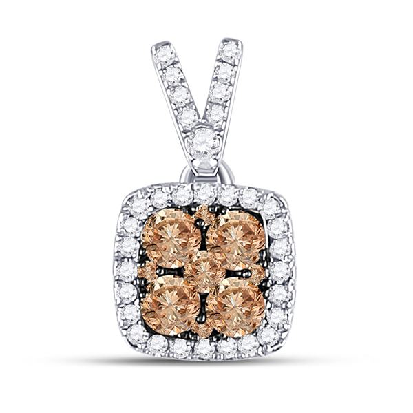 Brown Diamond Square Cluster Pendant 1/2 Cttw 14kt White Gold