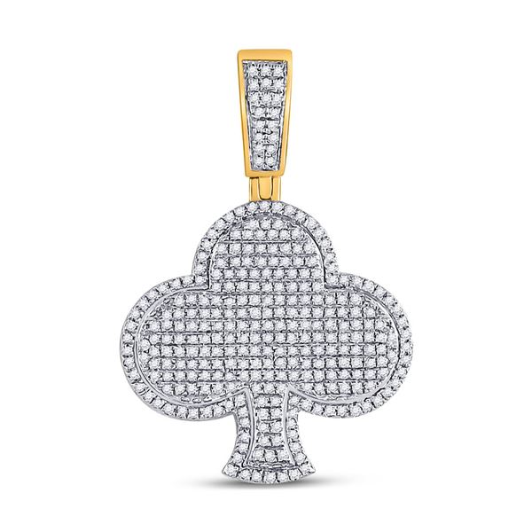 Mens Diamond Clover Charm Pendant 3/4 Cttw 10kt Yellow Gold
