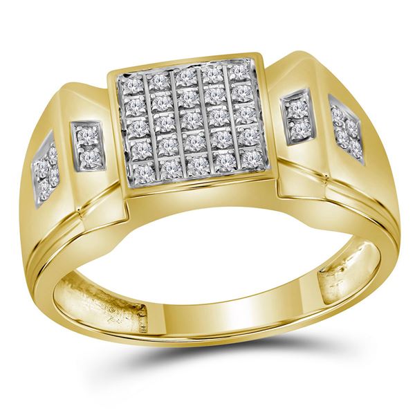 Mens Diamond Square Cluster Ring 1/4 Cttw 10kt Yellow Gold