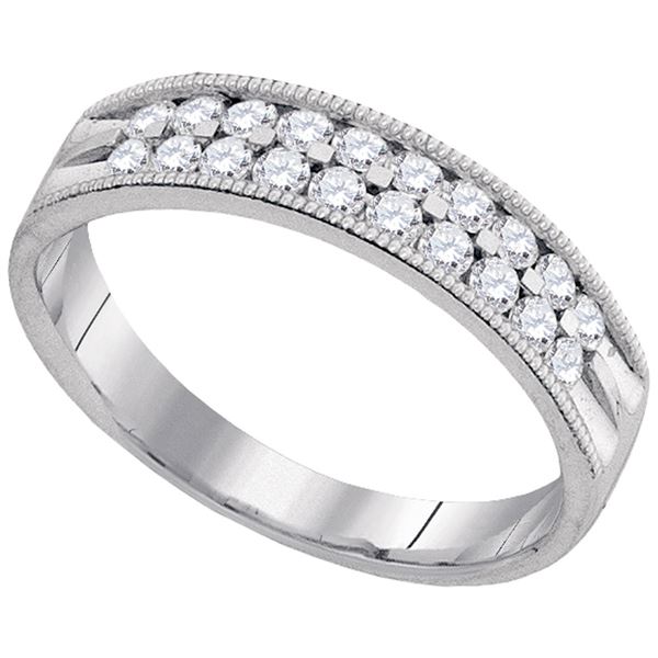 Diamond Double Row Milgrain Wedding Band 1/2 Cttw 10kt White Gold