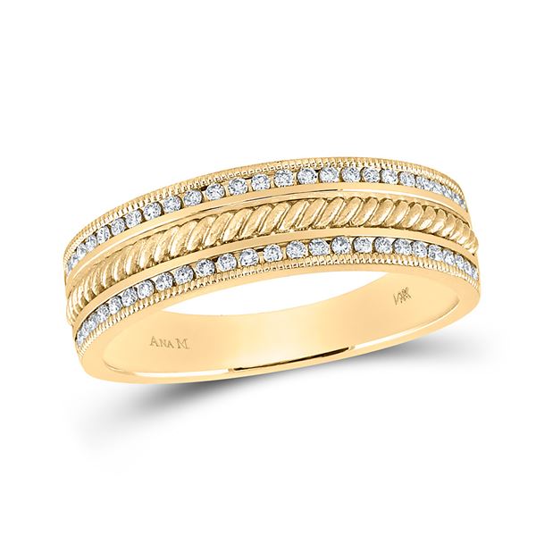 Mens Diamond Wedding Rope Inlay Band Ring 1/3 Cttw 14kt Yellow Gold