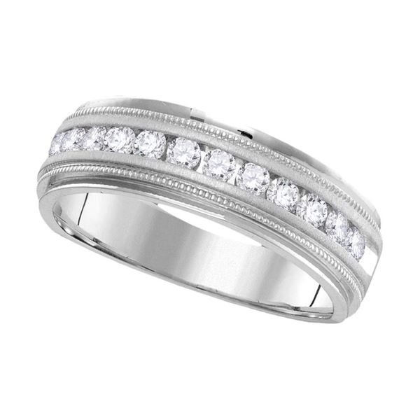 Mens Diamond Wedding Single Row Band Ring 1 Cttw 14kt White Gold