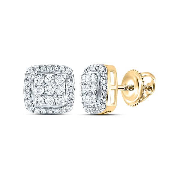 Diamond Square Cluster Earrings 1/2 Cttw 10kt Yellow Gold