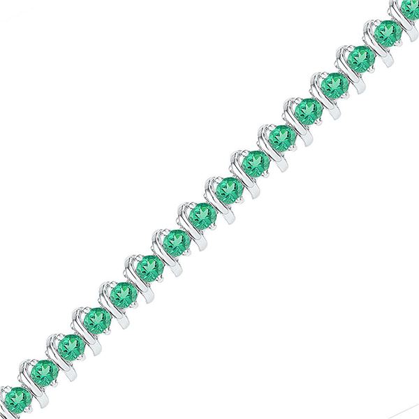 Lab-Created Emerald Tennis Bracelet 6-1/2 Cttw Sterling Silver