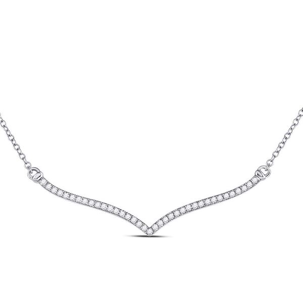 Diamond Contoured Bar Pendant Necklace 1/4 Cttw 10kt White Gold