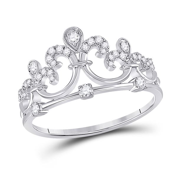 Diamond Fleur Crown Tiara Fashion Ring 1/5 Cttw 10kt White Gold