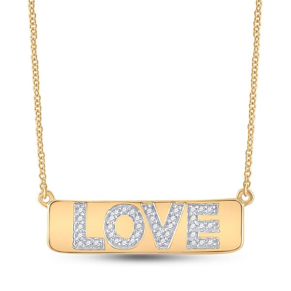 Diamond Love Bar Pendant Necklace with 18" Chain 1/8 Cttw 10kt Yellow Gold