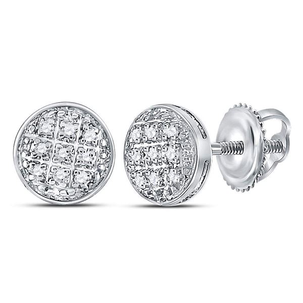 Mens Diamond Circle Cluster Earrings 1/20 Cttw 10kt White Gold