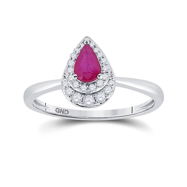 Pear Ruby Diamond Teardrop Halo Solitaire Ring 3/4 Cttw 14kt White Gold