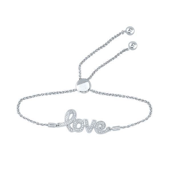Diamond Love Word Bolo Adjustable Bracelet Cttw Sterling Silver