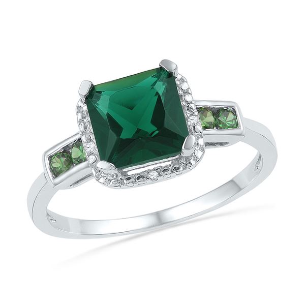 Princess Lab-Created Emerald Solitaire Diamond-accent Ring 2-1/5 Cttw Sterling Silver