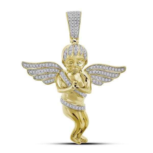Mens Diamond Angel Wings Cherub Charm Pendant 1/2 Cttw 10kt Yellow Gold