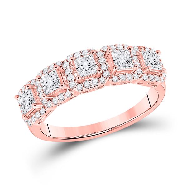 Princess Diamond 5-Stone Anniversary Ring 1 Cttw 14kt Rose Gold