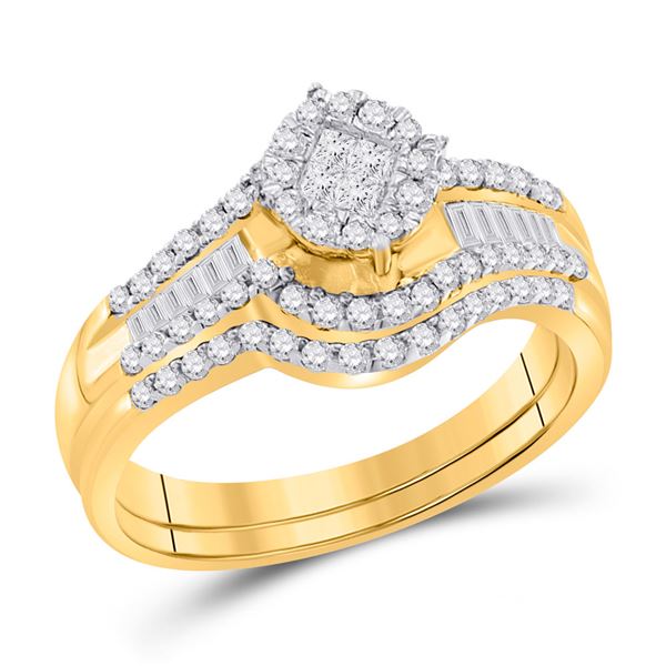 Princess Diamond Bridal Wedding Ring Band Set 5/8 Cttw 14kt Yellow Gold