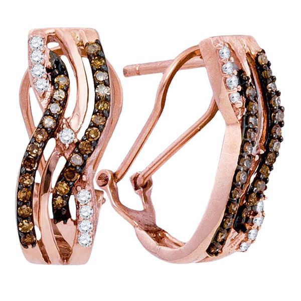 Brown Diamond Striped Hoop Earrings 1/2 Cttw 10kt Rose Gold