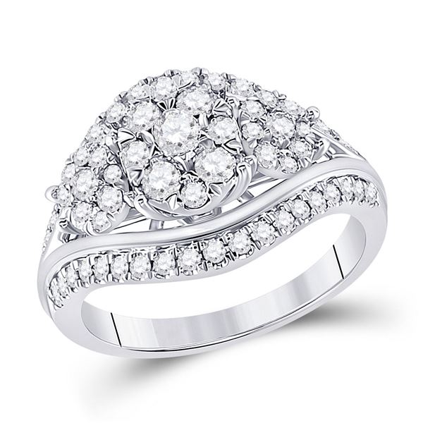 Diamond Cluster Bridal Wedding Engagement Ring 1 Cttw 10kt White Gold
