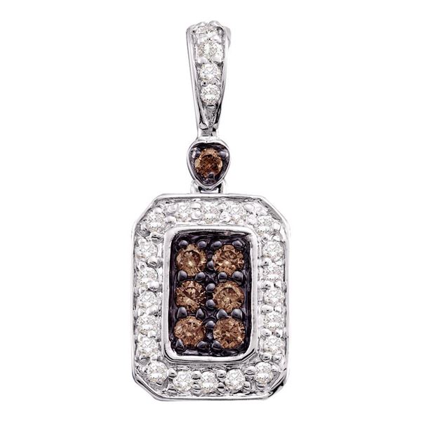 Brown Diamond Rectangle Cluster Pendant 1/4 Cttw 10kt White Gold