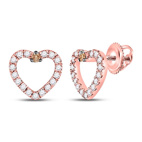 Brown Diamond Heart Earrings 1/6 Cttw 10kt Rose Gold