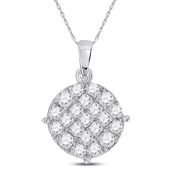 Princess Diamond Circle Cluster Pendant 1 Cttw 14kt White Gold