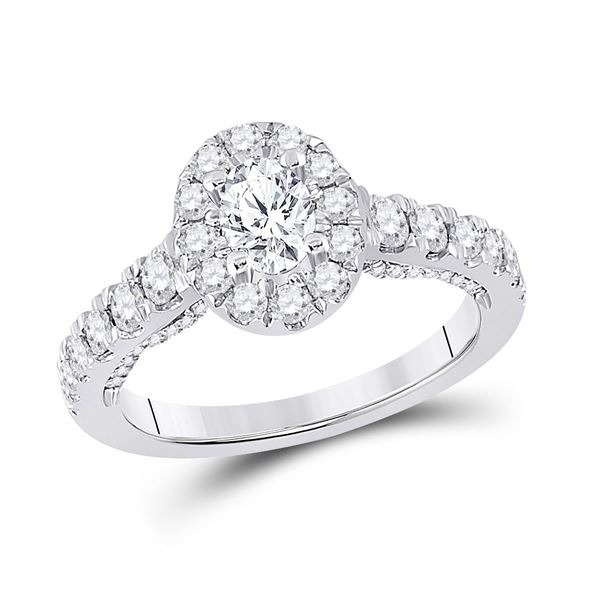 Oval Diamond Halo Bridal Wedding Engagement Ring 1-1/2 Cttw 14kt White Gold