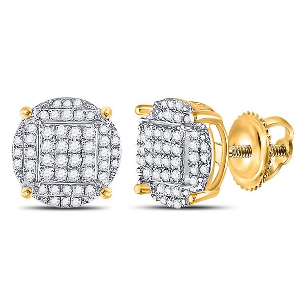 Yellow-tone Sterling Silver Mens Diamond Circle Cluster Earrings 1/2 Cttw Yellow-tone Sterling Silve