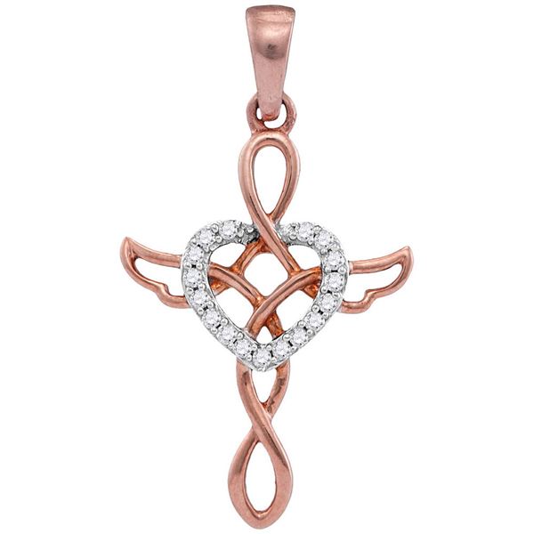 Diamond Heart Cross Religious Pendant 1/20 Cttw 10kt Rose Gold