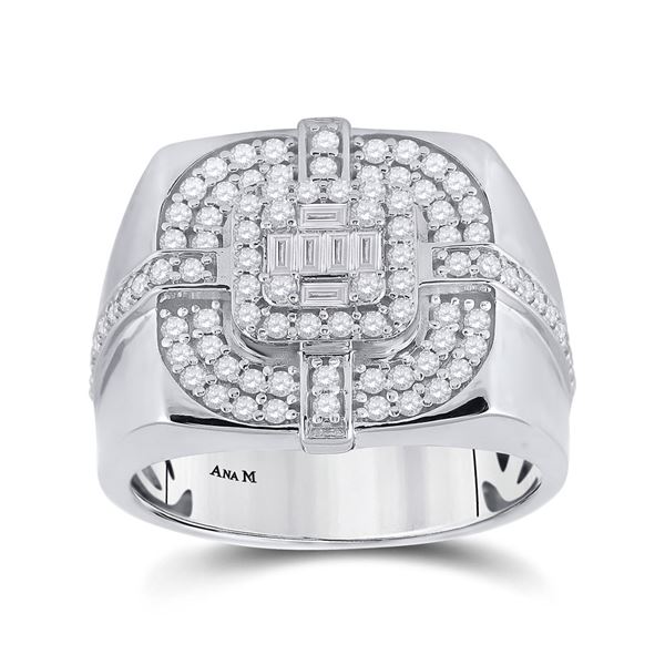 Mens Baguette Diamond Square Ring 1 Cttw 14kt White Gold