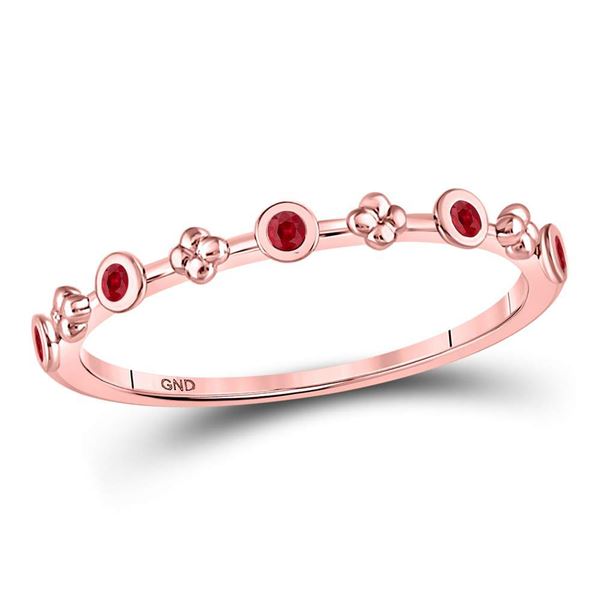 Ruby Dot Flower Stackable Band Ring 1/12 Cttw 10kt Rose Gold