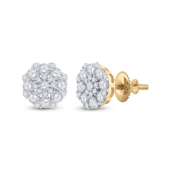 Diamond Cluster Earrings 7/8 Cttw 14kt Yellow Gold