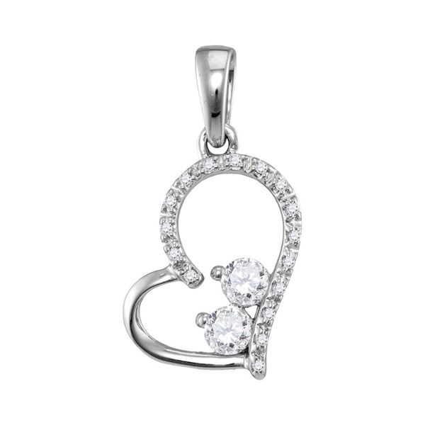 Diamond 2-Stone Heart Pendant 1/5 Cttw 10kt White Gold