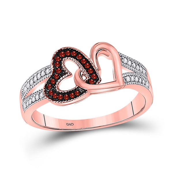Red Color Enhanced Diamond Double Heart Ring 1/6 Cttw 10kt Rose Gold