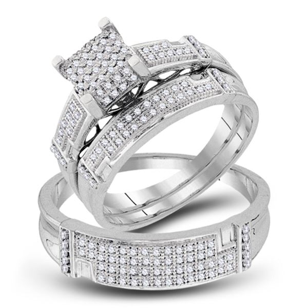His Hers Diamond Square Matching Wedding Set 1/2 Cttw 10kt White Gold