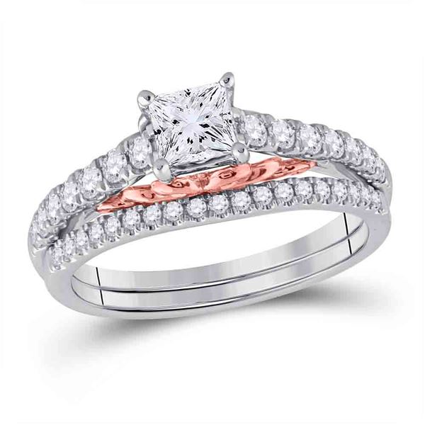 Princess Diamond Bridal Wedding Ring Band Set 1 Cttw 14kt Two-tone Gold