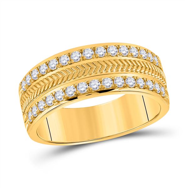 Mens Diamond Wedding Wheat Band Ring 3/4 Cttw 14kt Yellow Gold