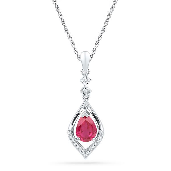 Pear Lab-Created Ruby Solitaire Dangle Pendant 1 Cttw 10kt White Gold