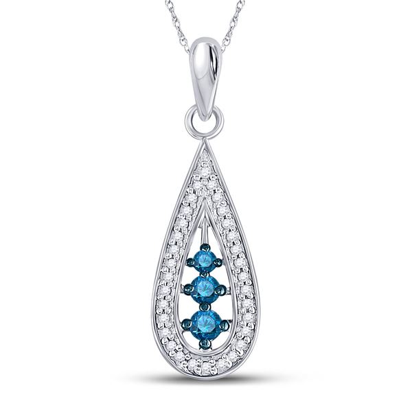 Blue Color Enhanced Diamond Teardrop Pendant 1/5 Cttw 10kt White Gold