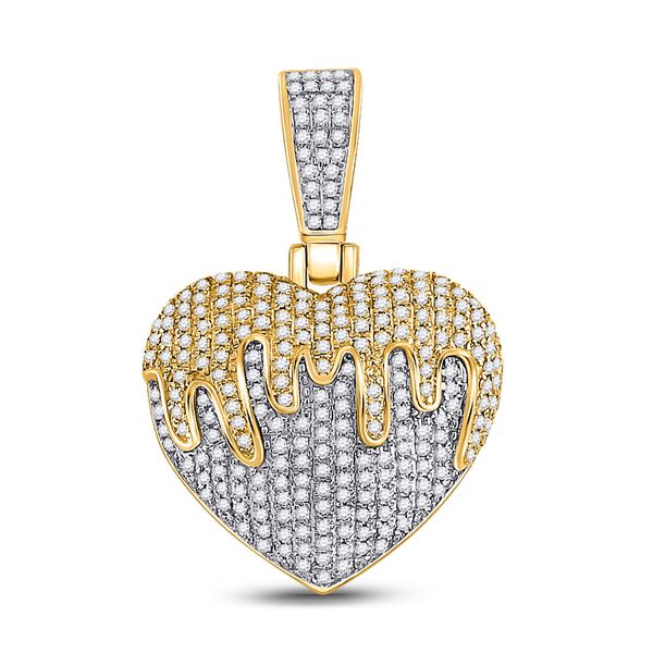 Mens Diamond Melting Heart Charm Pendant 3/4 Cttw 10kt Yellow Gold